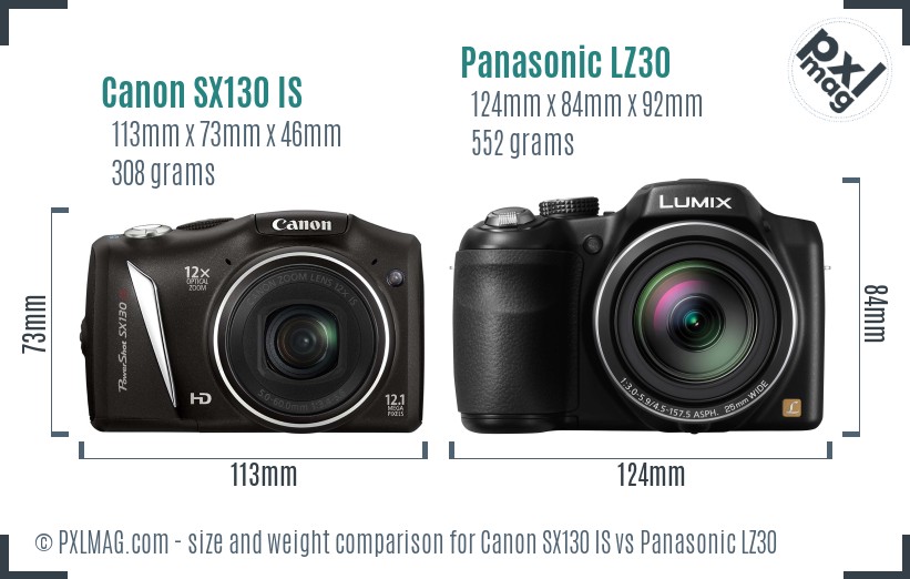 Canon SX130 IS vs Panasonic LZ30 size comparison