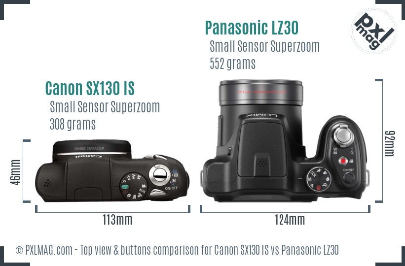 Canon SX130 IS vs Panasonic LZ30 top view buttons comparison