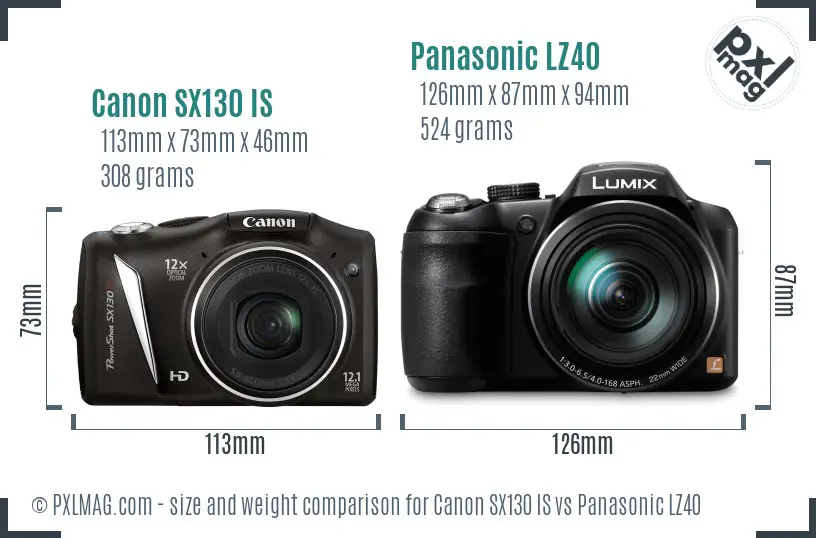 Canon SX130 IS vs Panasonic LZ40 size comparison