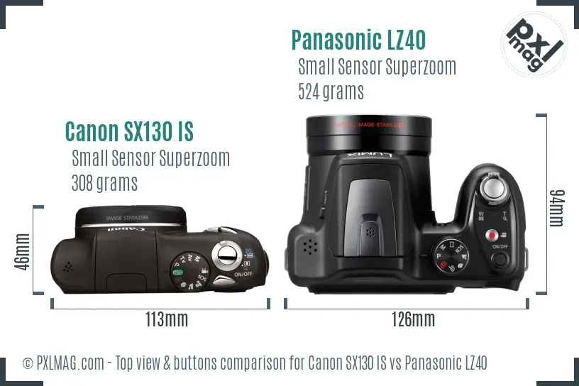 Canon SX130 IS vs Panasonic LZ40 top view buttons comparison