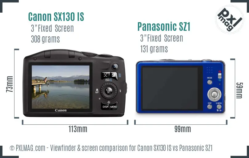 Canon SX130 IS vs Panasonic SZ1 Screen and Viewfinder comparison