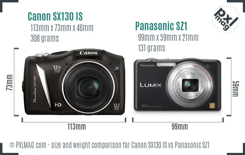 Canon SX130 IS vs Panasonic SZ1 size comparison