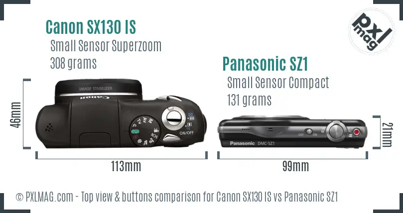 Canon SX130 IS vs Panasonic SZ1 top view buttons comparison