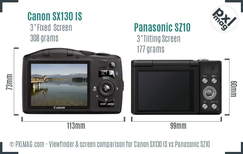 Canon SX130 IS vs Panasonic SZ10 Screen and Viewfinder comparison