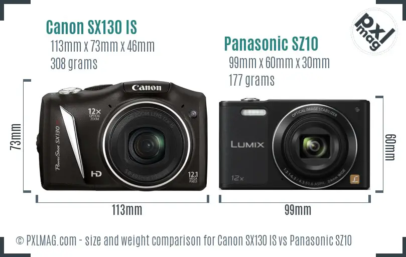 Canon SX130 IS vs Panasonic SZ10 size comparison