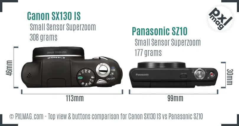 Canon SX130 IS vs Panasonic SZ10 top view buttons comparison