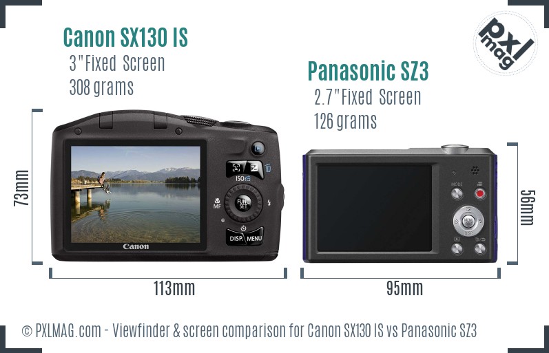 Canon SX130 IS vs Panasonic SZ3 Screen and Viewfinder comparison