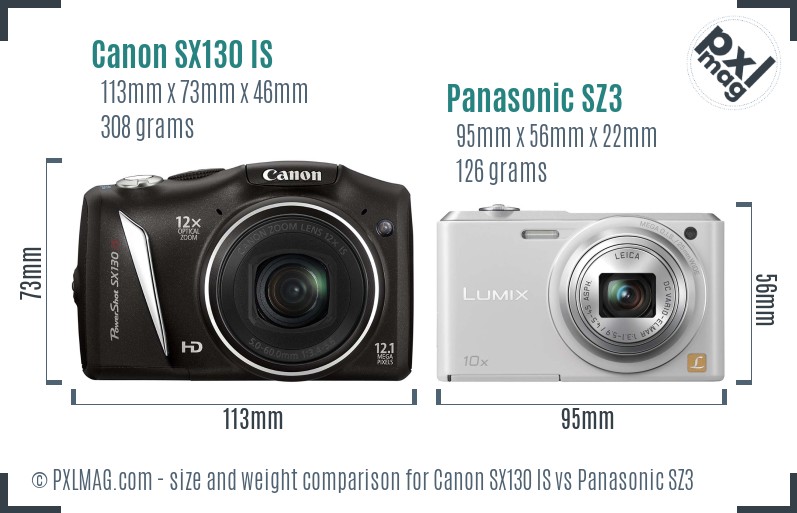 Canon SX130 IS vs Panasonic SZ3 size comparison Canon SX130 IS vs Panasonic SZ3 size comparison