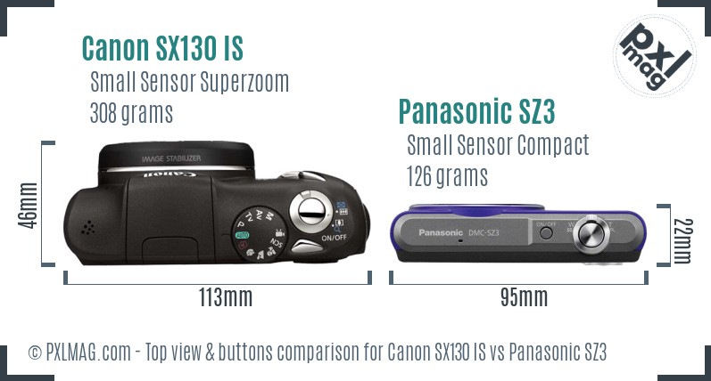Canon SX130 IS vs Panasonic SZ3 top view buttons comparison