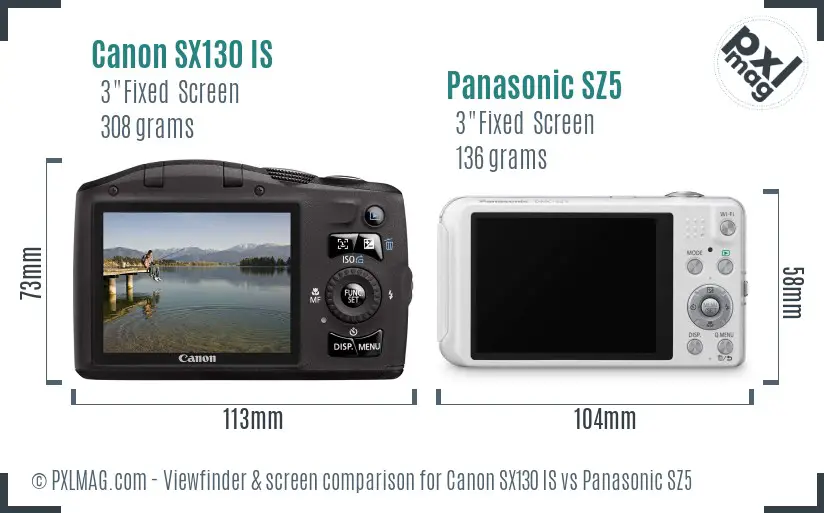 Canon SX130 IS vs Panasonic SZ5 Screen and Viewfinder comparison