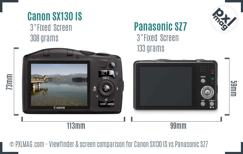 Canon SX130 IS vs Panasonic SZ7 Screen and Viewfinder comparison