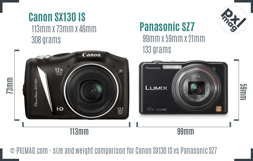 Canon SX130 IS vs Panasonic SZ7 size comparison