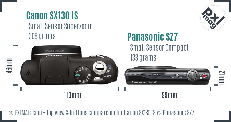 Canon SX130 IS vs Panasonic SZ7 top view buttons comparison