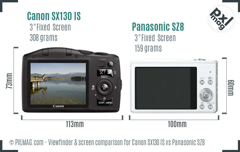 Canon SX130 IS vs Panasonic SZ8 Screen and Viewfinder comparison