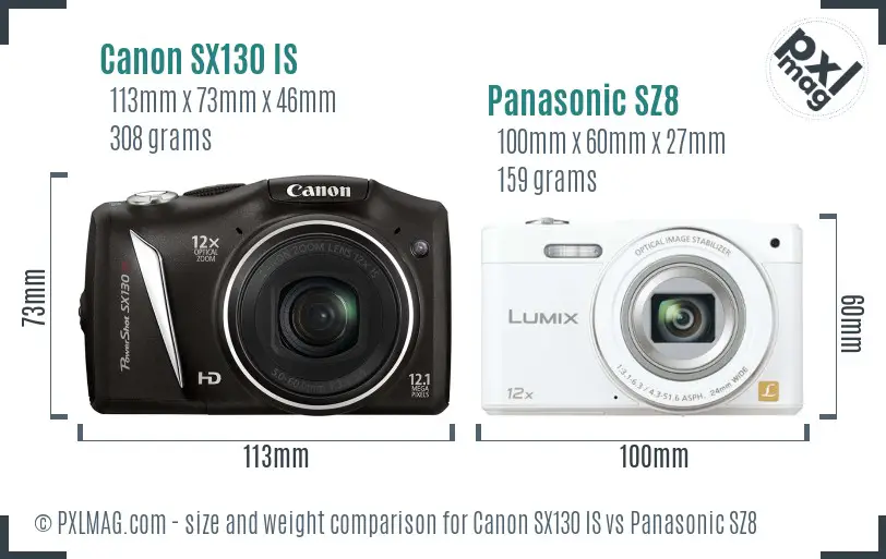 Canon SX130 IS vs Panasonic SZ8 size comparison