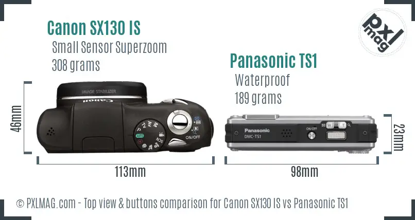 Canon SX130 IS vs Panasonic TS1 top view buttons comparison
