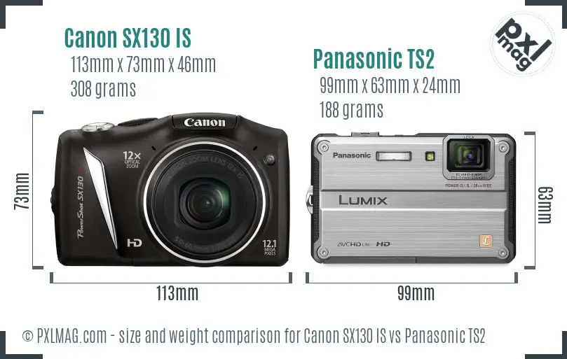 Canon SX130 IS vs Panasonic TS2 size comparison Canon SX130 IS vs Panasonic TS2 size comparison
