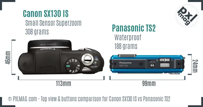 Canon SX130 IS vs Panasonic TS2 top view buttons comparison Canon SX130 IS vs Panasonic TS2 top view buttons comparison