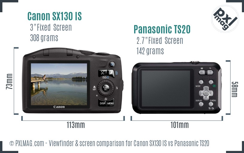 Canon SX130 IS vs Panasonic TS20 Screen and Viewfinder comparison