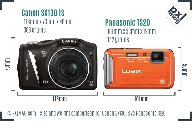 Canon SX130 IS vs Panasonic TS20 size comparison