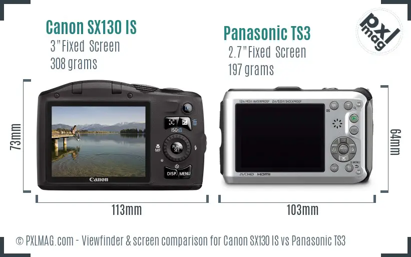 Canon SX130 IS vs Panasonic TS3 Screen and Viewfinder comparison