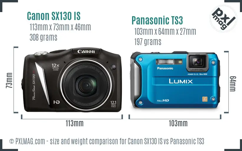 Canon SX130 IS vs Panasonic TS3 size comparison