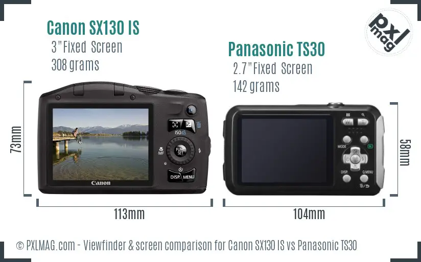 Canon SX130 IS vs Panasonic TS30 Screen and Viewfinder comparison