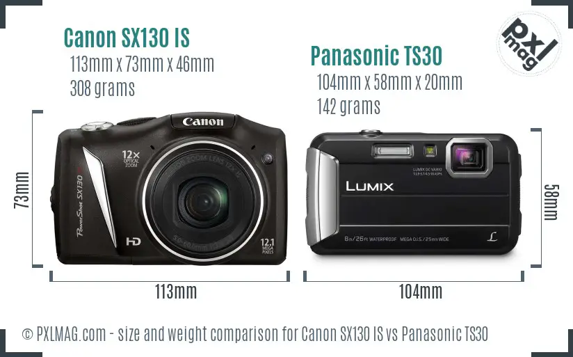 Canon SX130 IS vs Panasonic TS30 size comparison