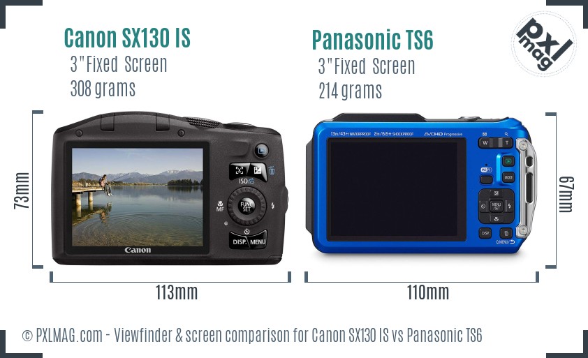 Canon SX130 IS vs Panasonic TS6 Screen and Viewfinder comparison