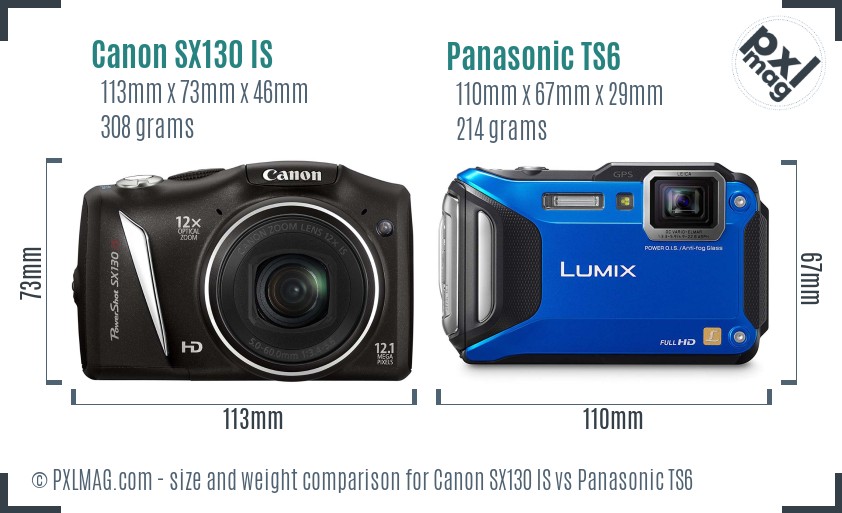 Canon SX130 IS vs Panasonic TS6 size comparison