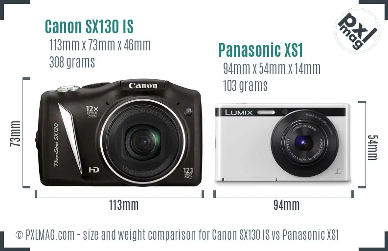 Canon SX130 IS vs Panasonic XS1 size comparison