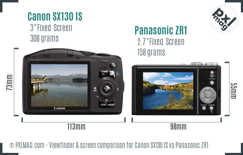 Canon SX130 IS vs Panasonic ZR1 Screen and Viewfinder comparison