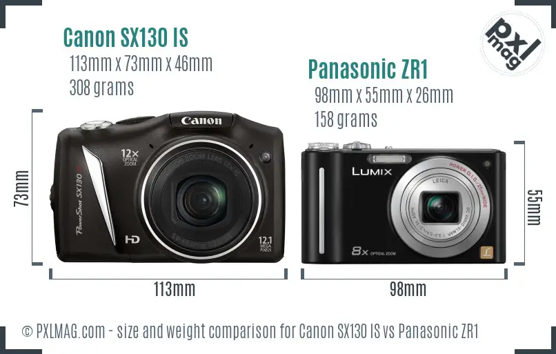 Canon SX130 IS vs Panasonic ZR1 size comparison