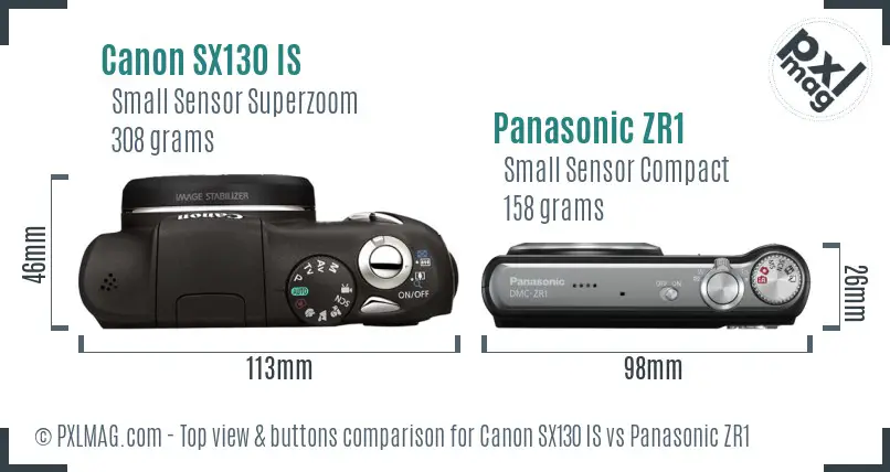 Canon SX130 IS vs Panasonic ZR1 top view buttons comparison