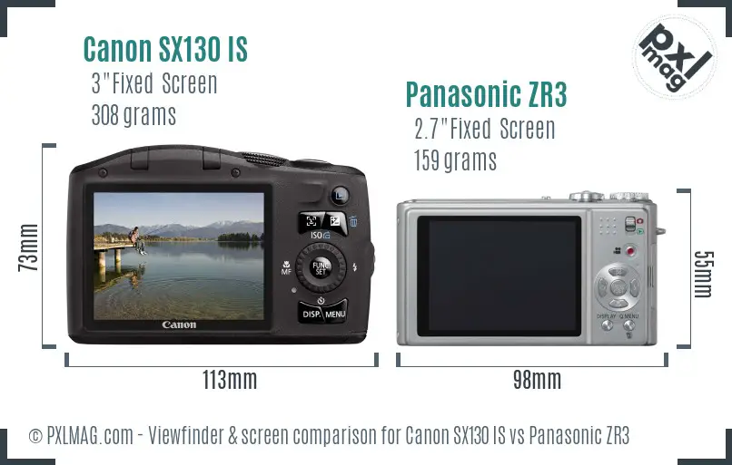 Canon SX130 IS vs Panasonic ZR3 Screen and Viewfinder comparison