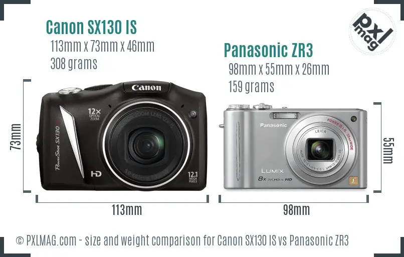 Canon SX130 IS vs Panasonic ZR3 size comparison