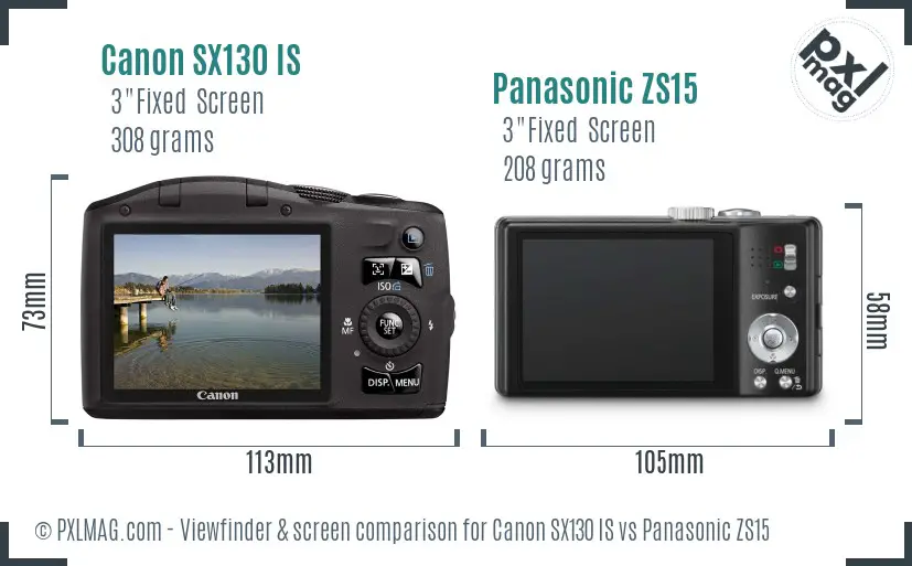 Canon SX130 IS vs Panasonic ZS15 Screen and Viewfinder comparison
