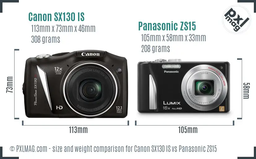 Canon SX130 IS vs Panasonic ZS15 size comparison