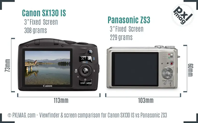 Canon SX130 IS vs Panasonic ZS3 Screen and Viewfinder comparison