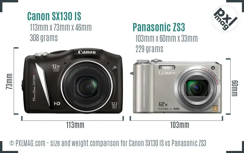 Canon SX130 IS vs Panasonic ZS3 size comparison