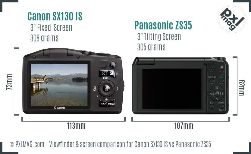 Canon SX130 IS vs Panasonic ZS35 Screen and Viewfinder comparison