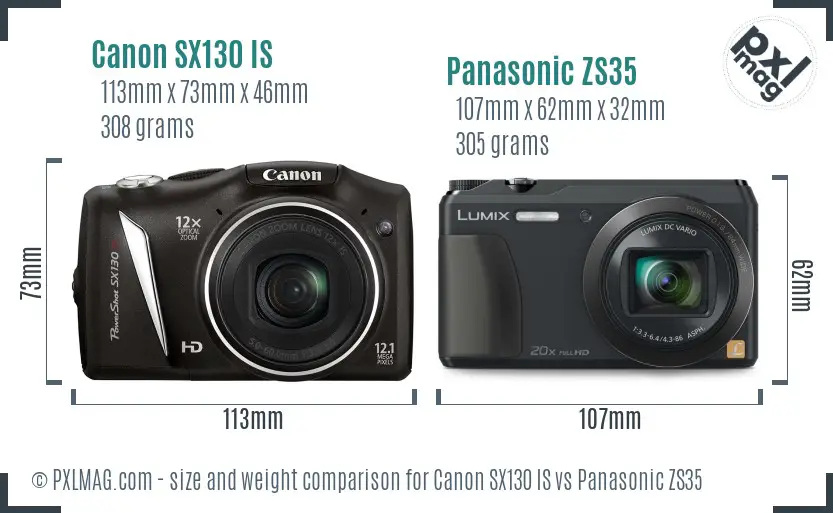 Canon SX130 IS vs Panasonic ZS35 size comparison