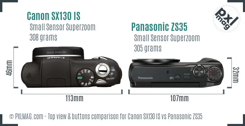 Canon SX130 IS vs Panasonic ZS35 top view buttons comparison