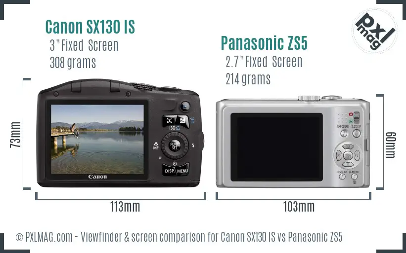 Canon SX130 IS vs Panasonic ZS5 Screen and Viewfinder comparison Canon SX130 IS vs Panasonic ZS5 Screen and Viewfinder comparison