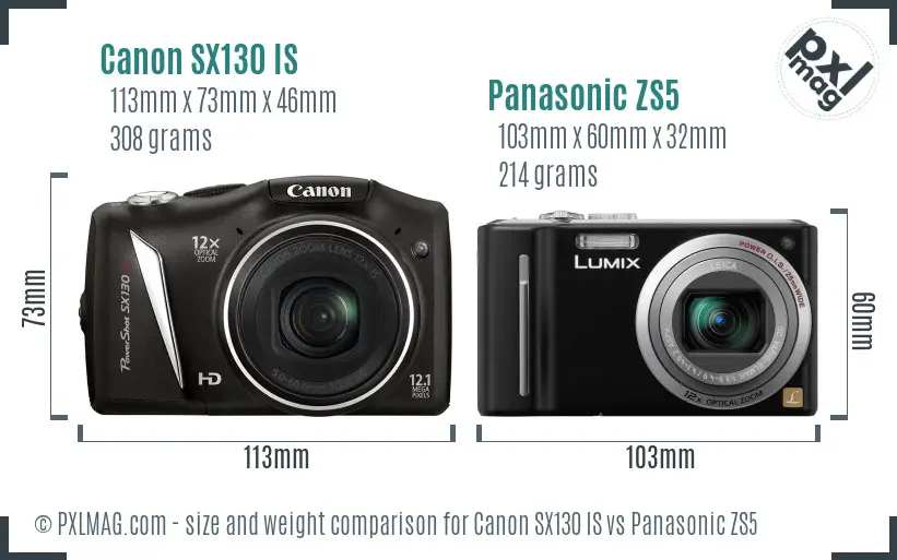 Canon SX130 IS vs Panasonic ZS5 size comparison Canon SX130 IS vs Panasonic ZS5 size comparison