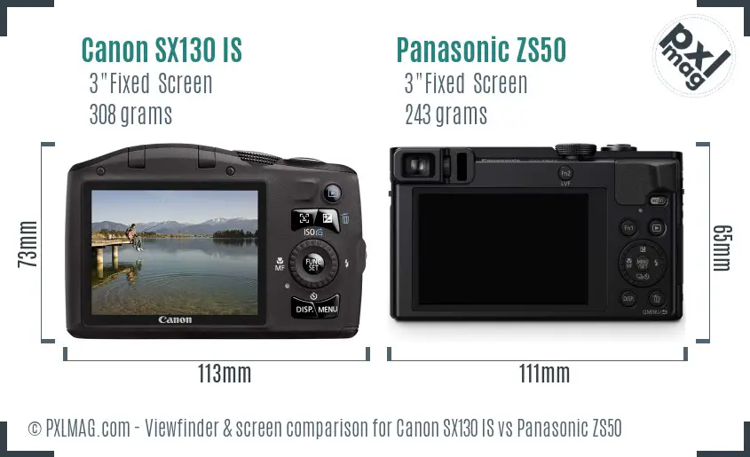 Canon SX130 IS vs Panasonic ZS50 Screen and Viewfinder comparison