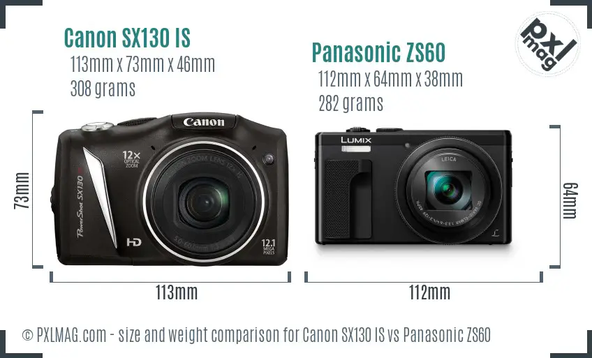 Canon SX130 IS vs Panasonic ZS60 size comparison