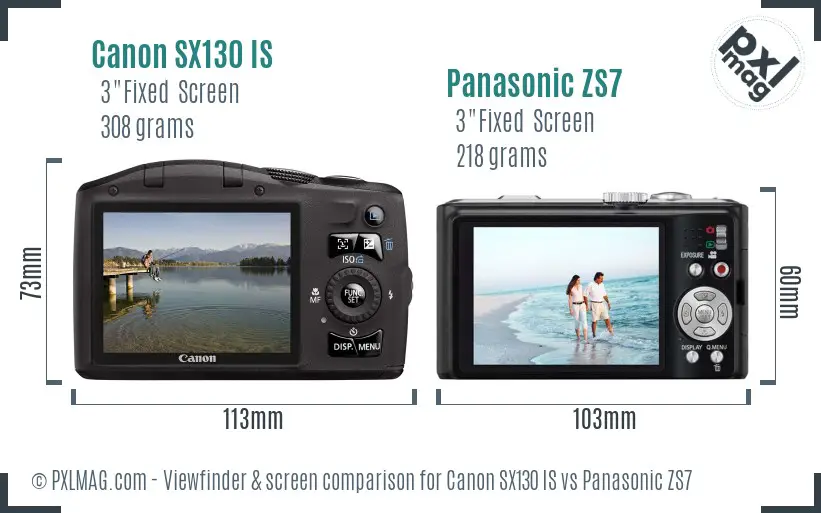 Canon SX130 IS vs Panasonic ZS7 Screen and Viewfinder comparison