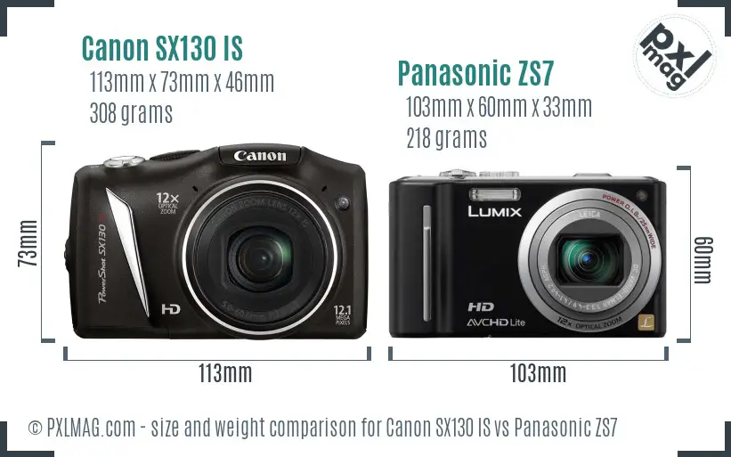 Canon SX130 IS vs Panasonic ZS7 size comparison