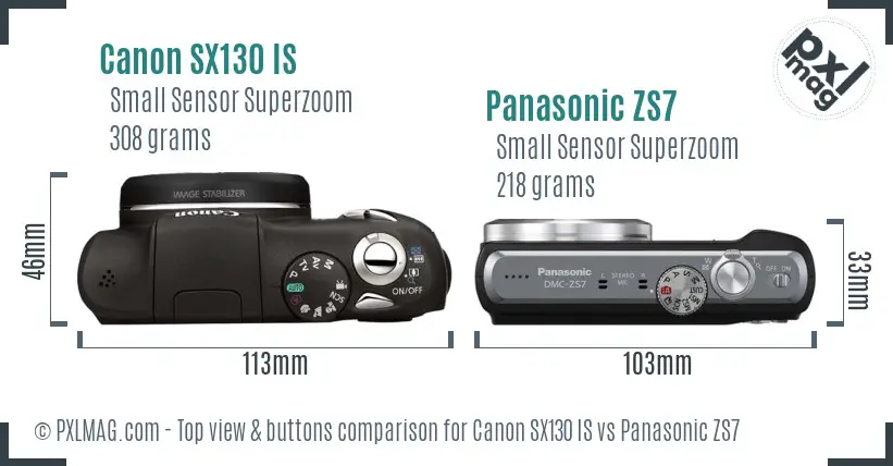 Canon SX130 IS vs Panasonic ZS7 top view buttons comparison